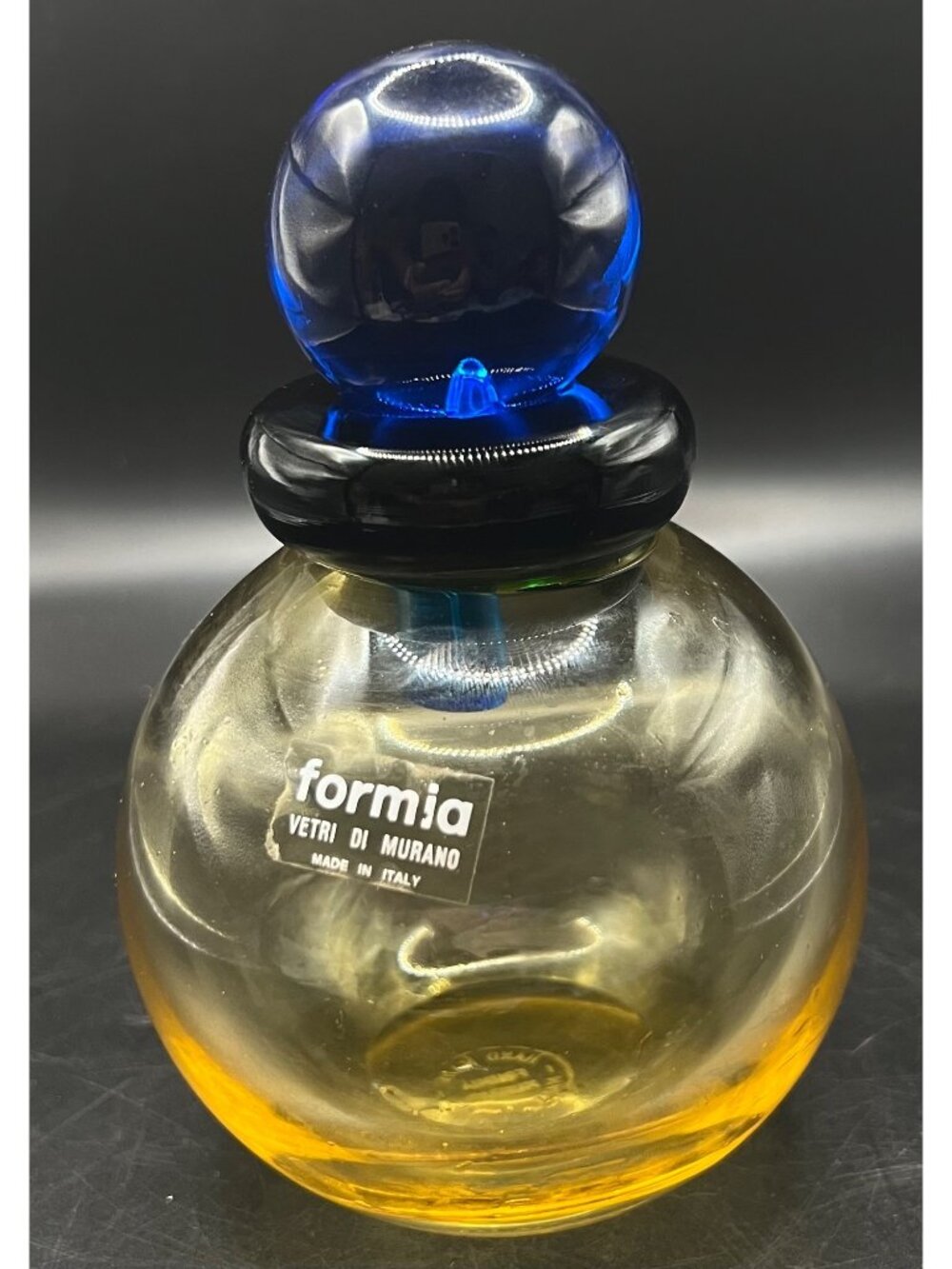 Murano Formia Glass Perfume Bottle Blue Amber color Italy Vintage Cobalt stopper